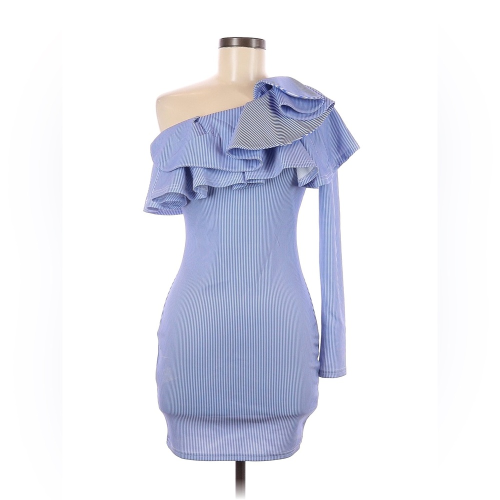A’gaci Blue Striped One Shoulder Dress M